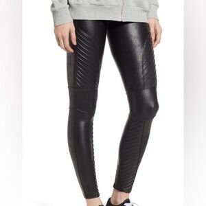 SPANX Black Textured Faux Leather Leggings (Motto)